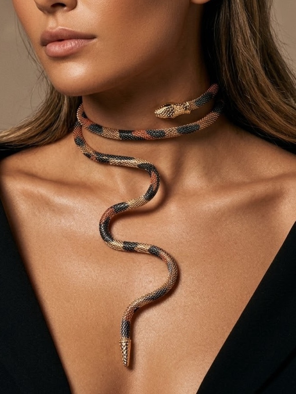Flexible Snake Choker Necklace in Black and Brown